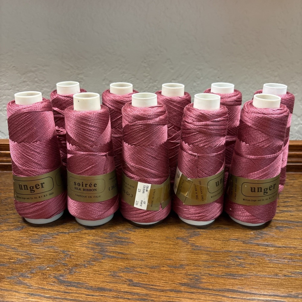 Vtg Unger Soirée 100% Silk Novelty Ribbon Yarn #23 Pink Lot of 10 Made In Italy
